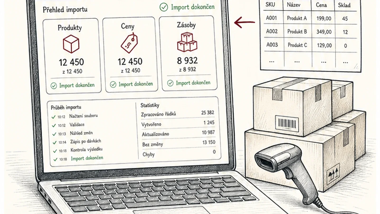 Automatické importy produktů, cen a skladových zásob