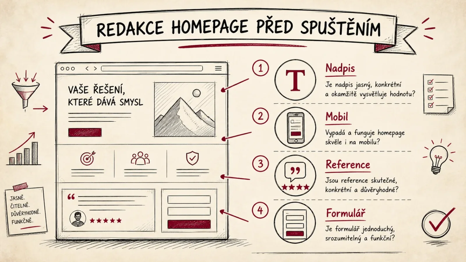 Infografika kontroly úvodní stránky před spuštěním