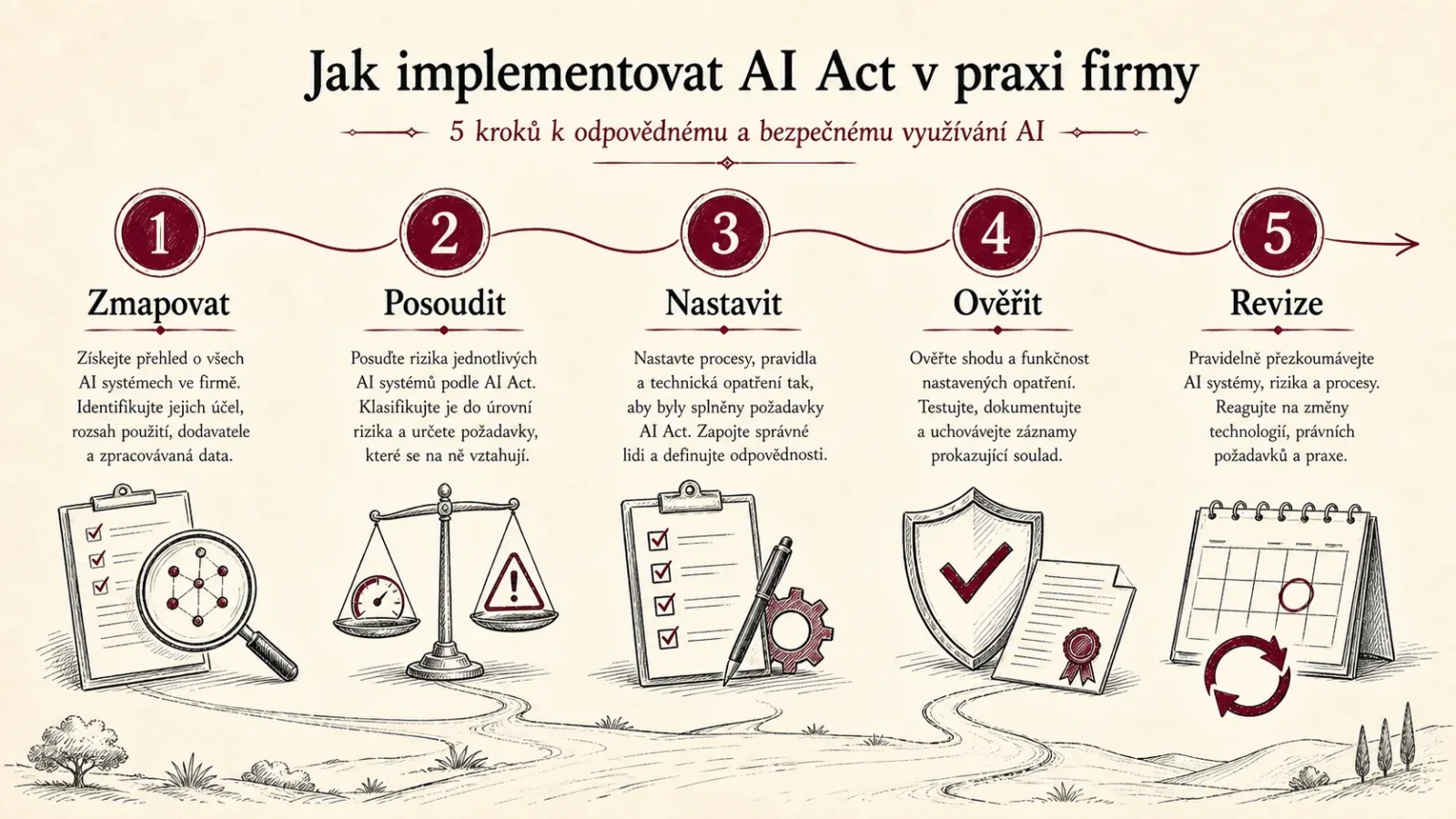Pět kroků zavedení AI Actu ve firmě: zmapovat, posoudit, nastavit, ověřit a revize