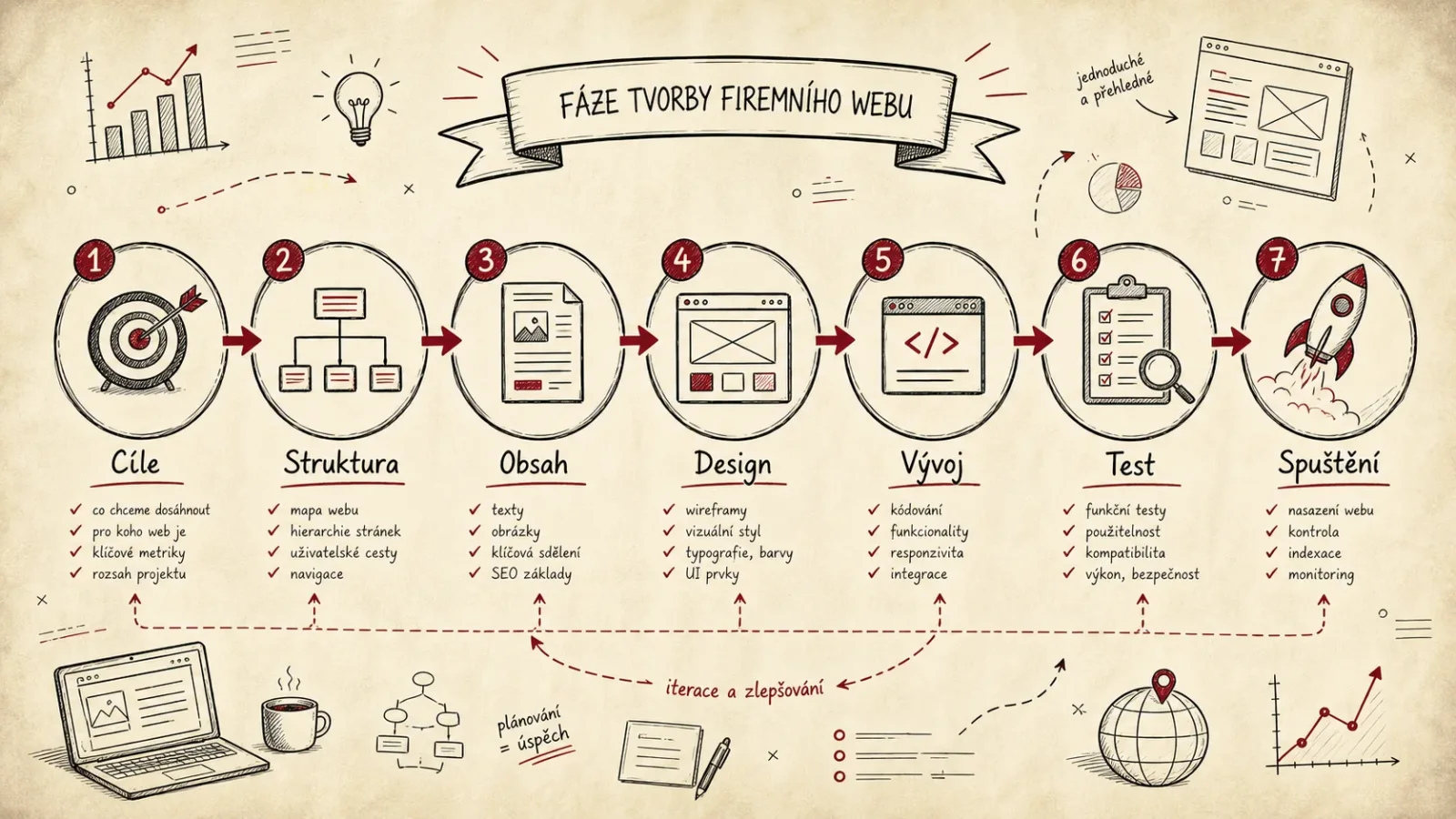 Infografika fází tvorby firemního webu