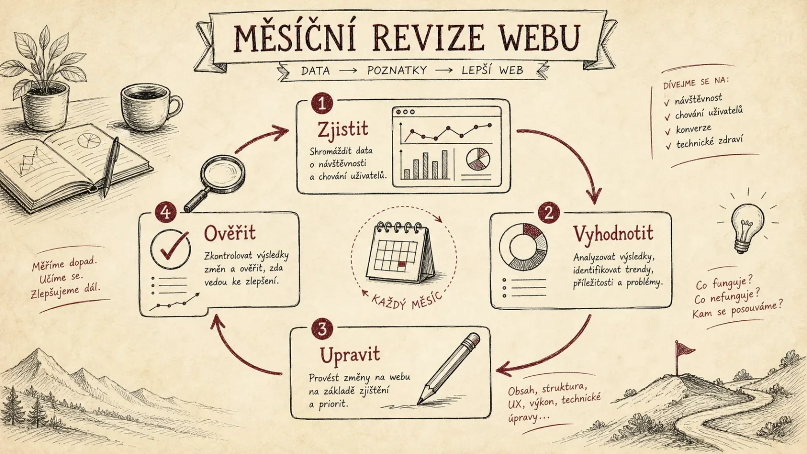 Smyčka pravidelné kontroly a zlepšování výkonu webu