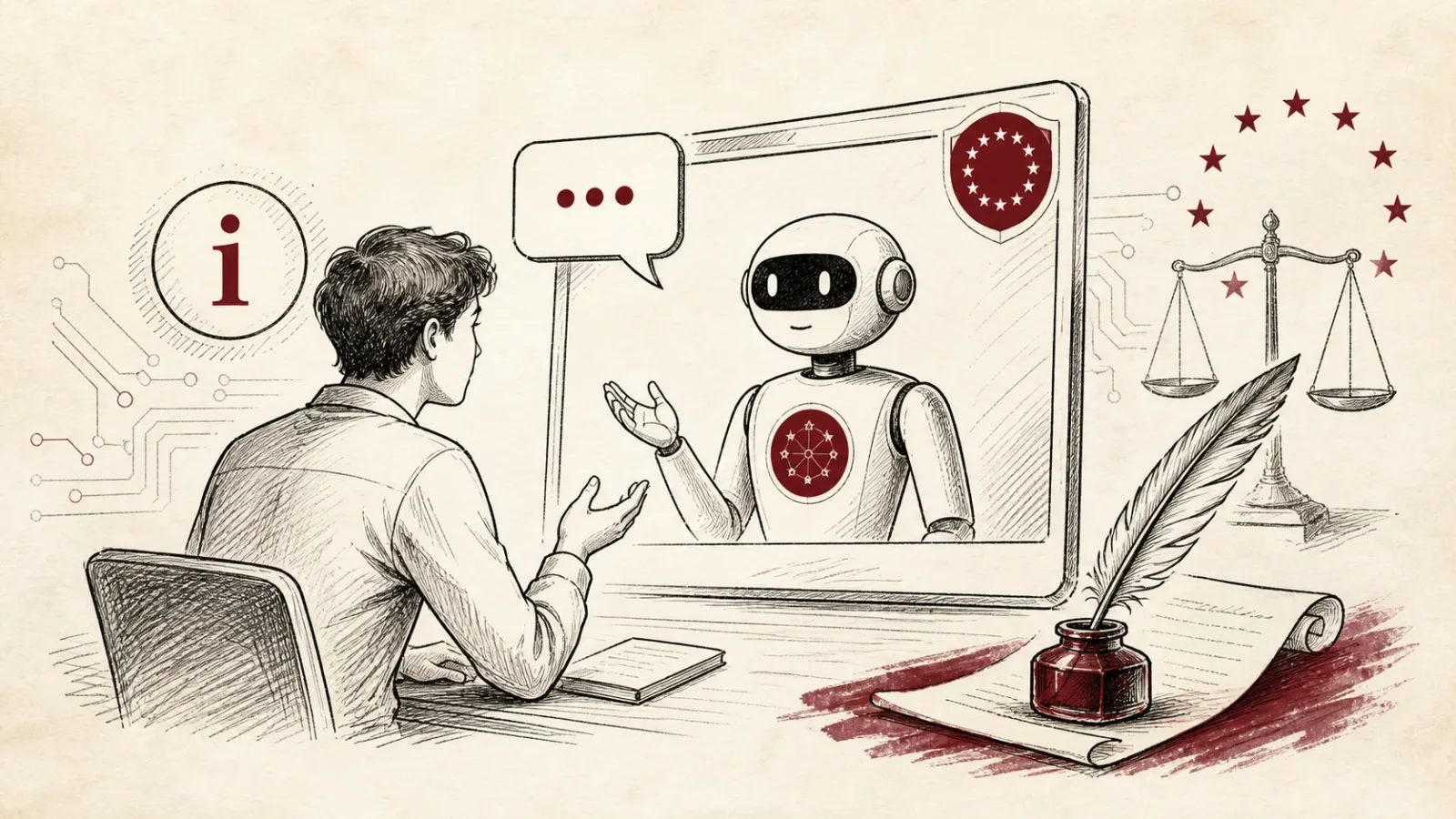 Ilustrace transparentní komunikace mezi člověkem a AI chatbotem