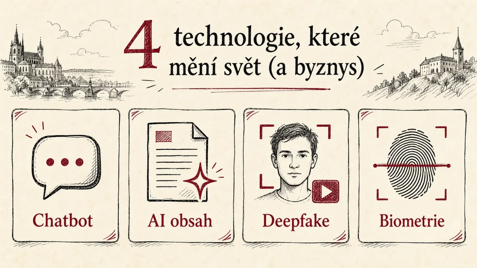 Přehled chatbotu, AI obsahu, deepfaku a biometrie