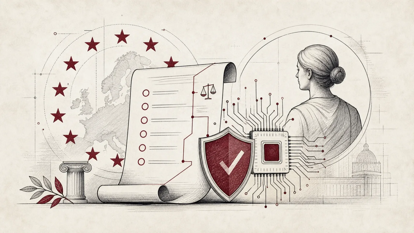 Ilustrace evropského AI Actu, umělé inteligence a lidského dohledu