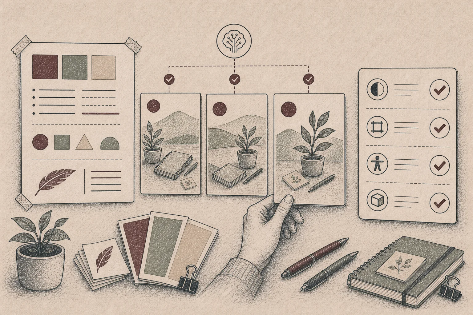 Ruční ilustrace jednotného vizuálního stylu značky