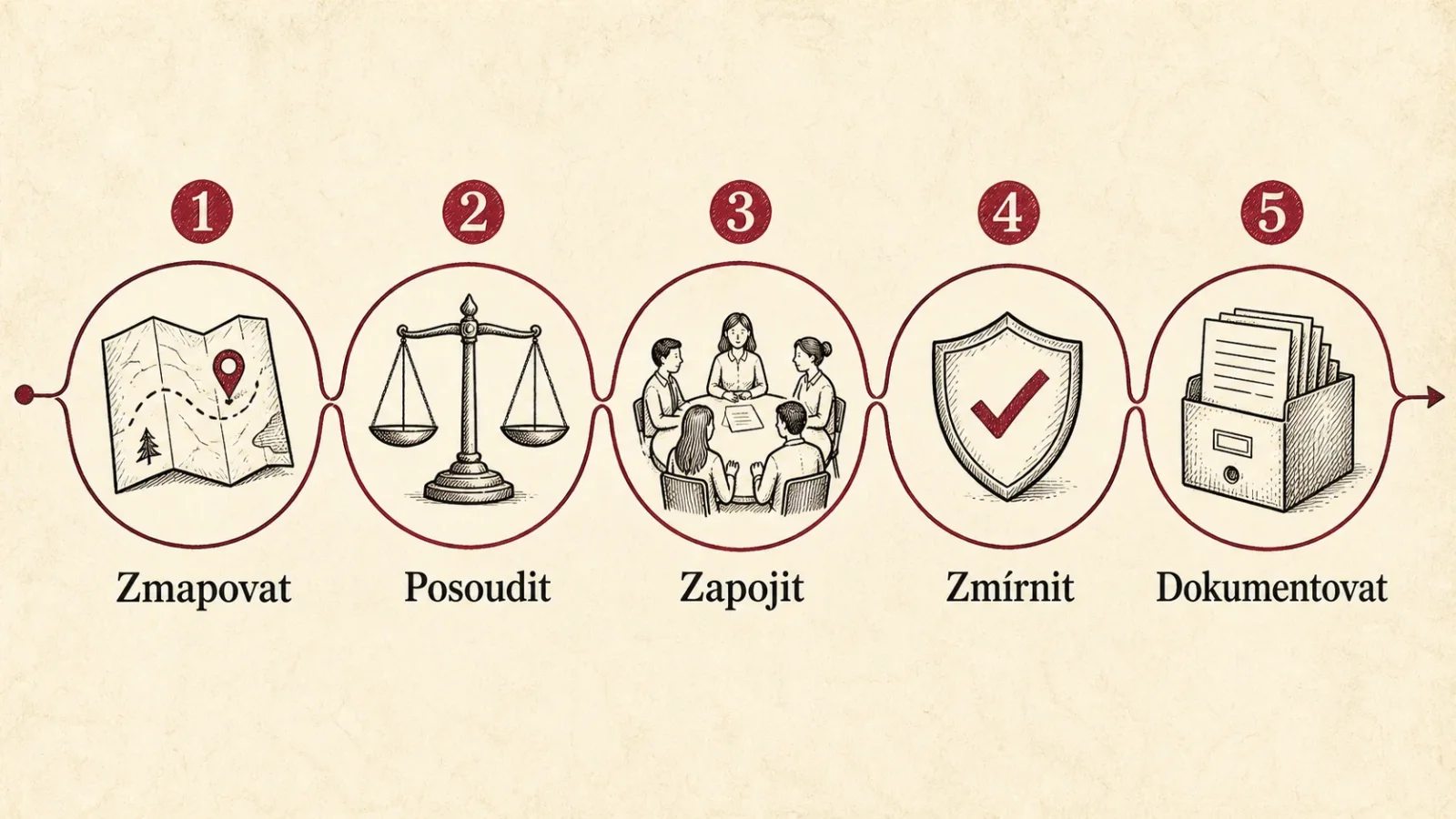 Pět kroků posouzení dopadu na základní práva: zmapovat, posoudit, zapojit, zmírnit a dokumentovat