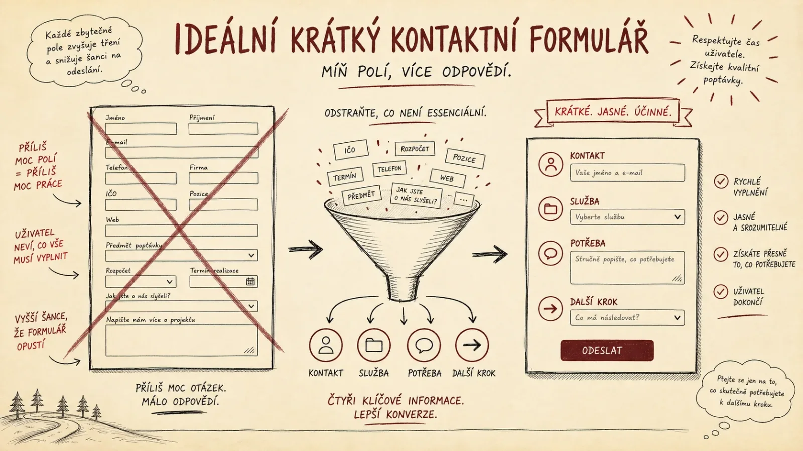 Výběr potřebných polí v krátkém kontaktním formuláři